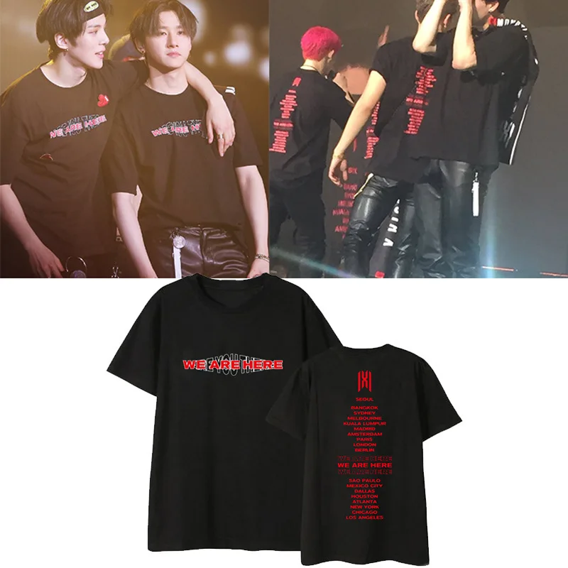 

ALLKPOPER KPOP MONSTA X Same T-shirt WE ARE HERE World Tour Printing O-neck short-sleeved T-shirt summer unisex loose t-shirt