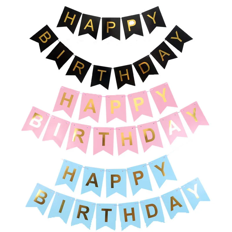 

Happy birthday pull flag hot gold fish tail bunting birthday party decoration banner birthday party bunting wholesale