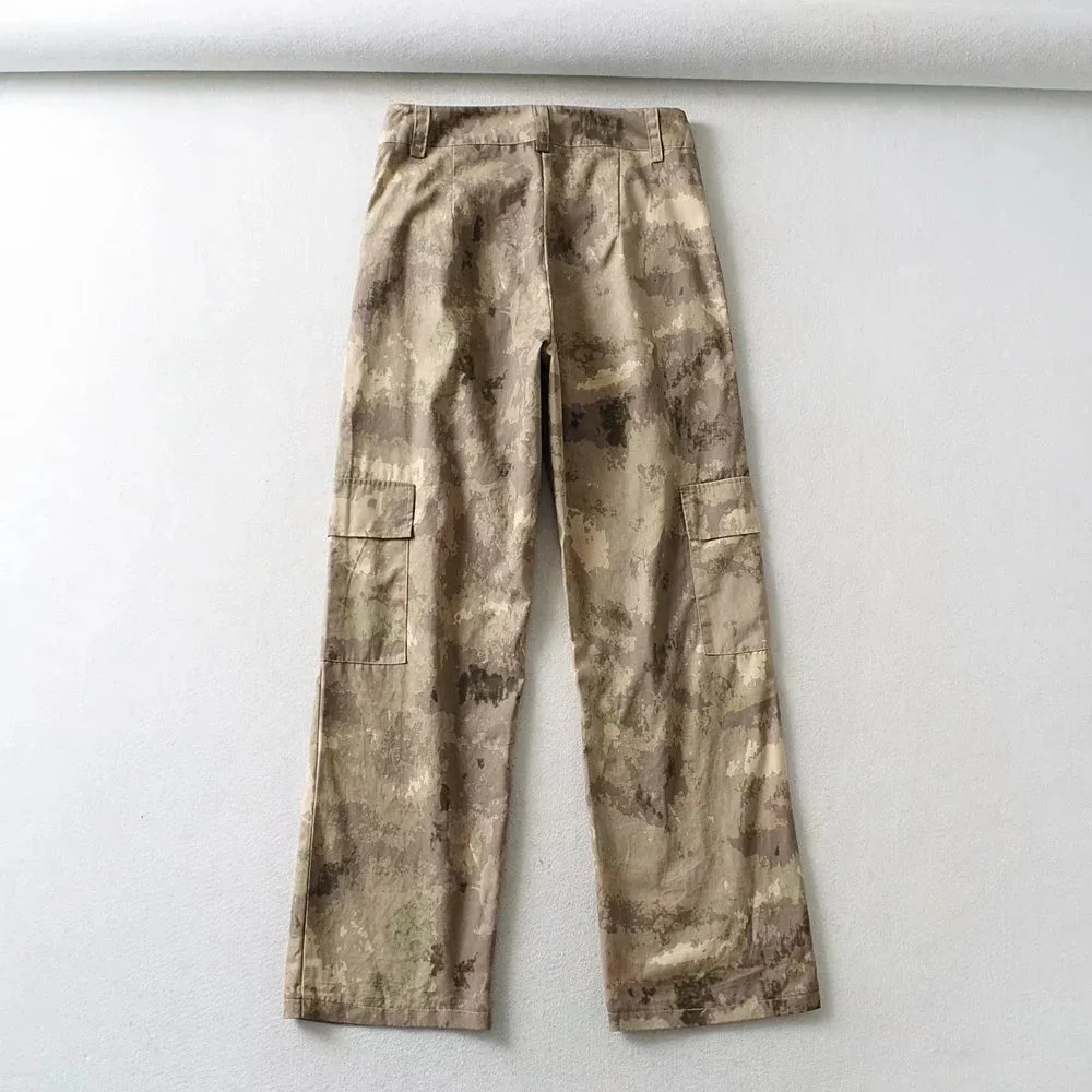 

2021 Spring and Summer New Boyfriend Camouflage Print Loose Multi-pocket Overalls