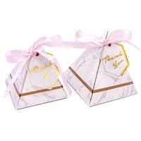 50 Pcs Creative Marble Gift Bag Box for Party Baby Shower Paper Pyramid Chocolate Boxes Package/Wedding Favours Candy Boxes