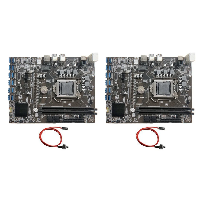 2X B250C BTC Mining Motherboard+Switch Cable 12XPCIE to USB3.0 GPU Slot LGA1151 Support DDR4 RAM Computer Motherboard