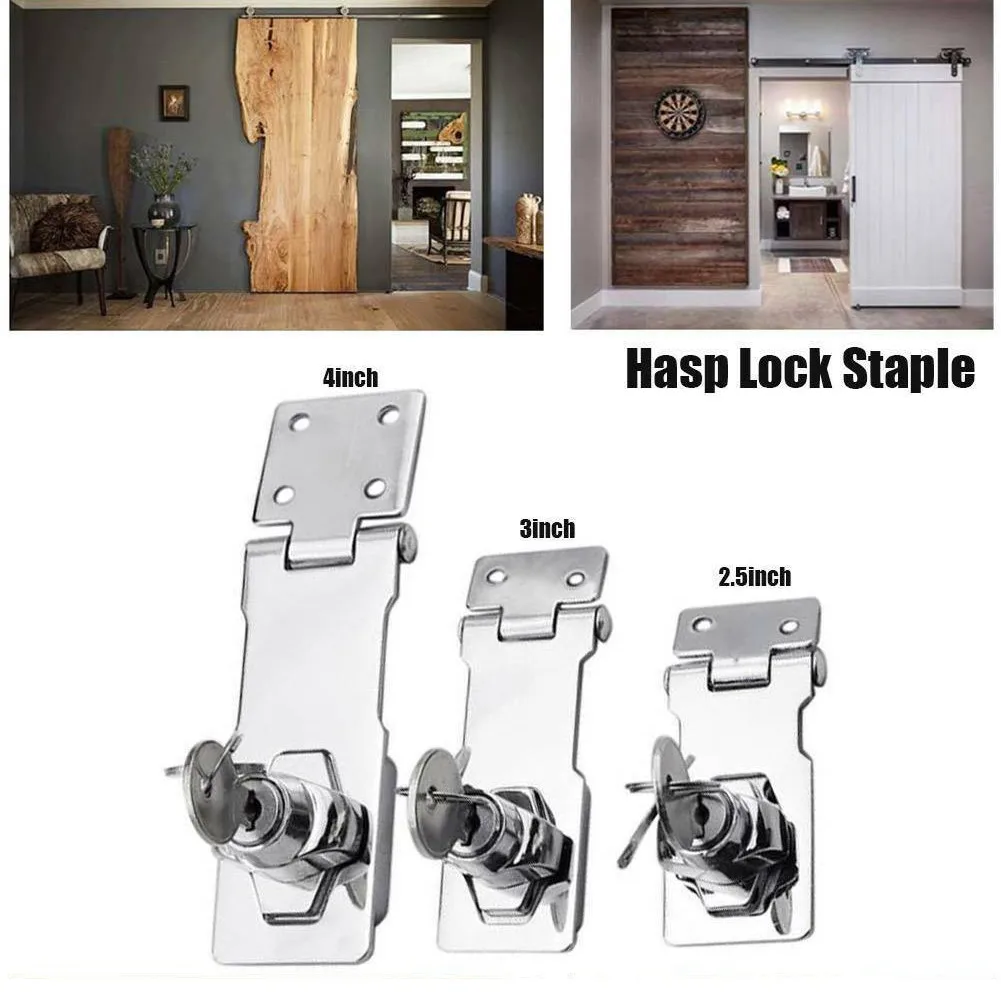 

2.5/3/4inch Door Locking Hasp Staple Padlock Cupboard Shed Garage Lock With Keys Old File Cabinet Door Lock Without Punching
