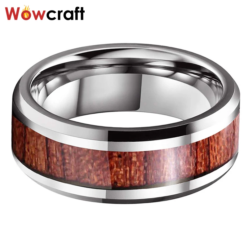 Кольцо из карбида вольфрама для мужчин и женщин Koa с деревянной инкрустацией
