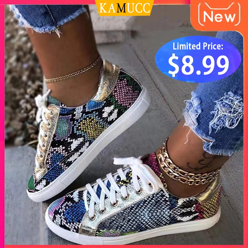 Женская Вулканизированная обувь из искусственной кожи со змеиным принтом Модные