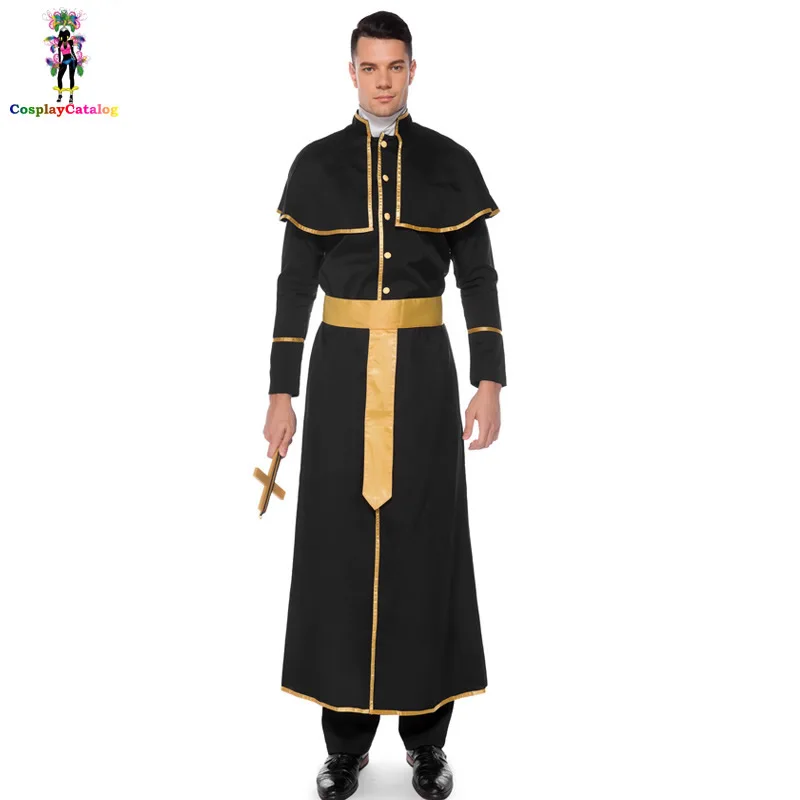 

Religious Leaders Adult Man Costume Man Sinfully Hot Robe Mens Heavenly Catholic Priest Costumes Halloween Uniforms M-XL