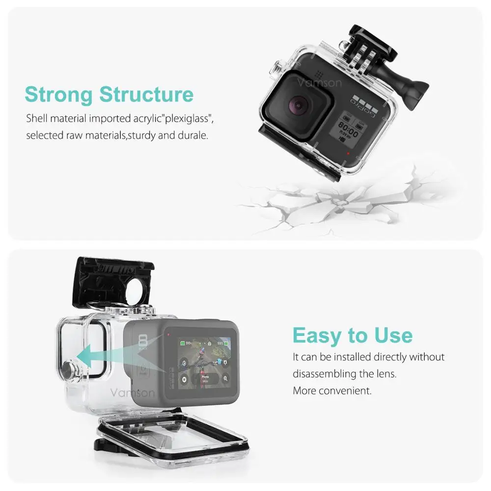 Комплект аксессуаров Vamson для Gopro Hero 8 черный супер набор водонепроницаемый корпус