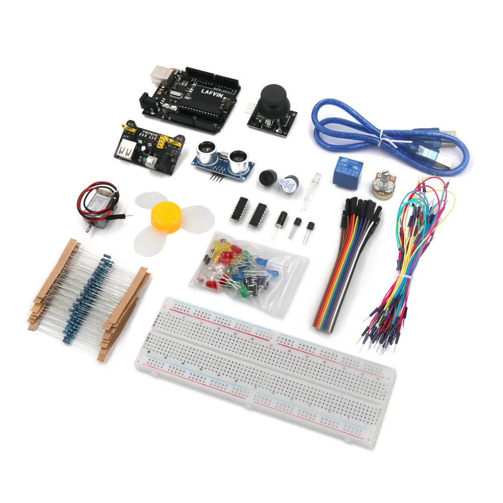 LAFVIN базовый стартовый комплект для Arduino для UNO R3, с макетной платой, светодиодный, резистор, перемычки и блок питания