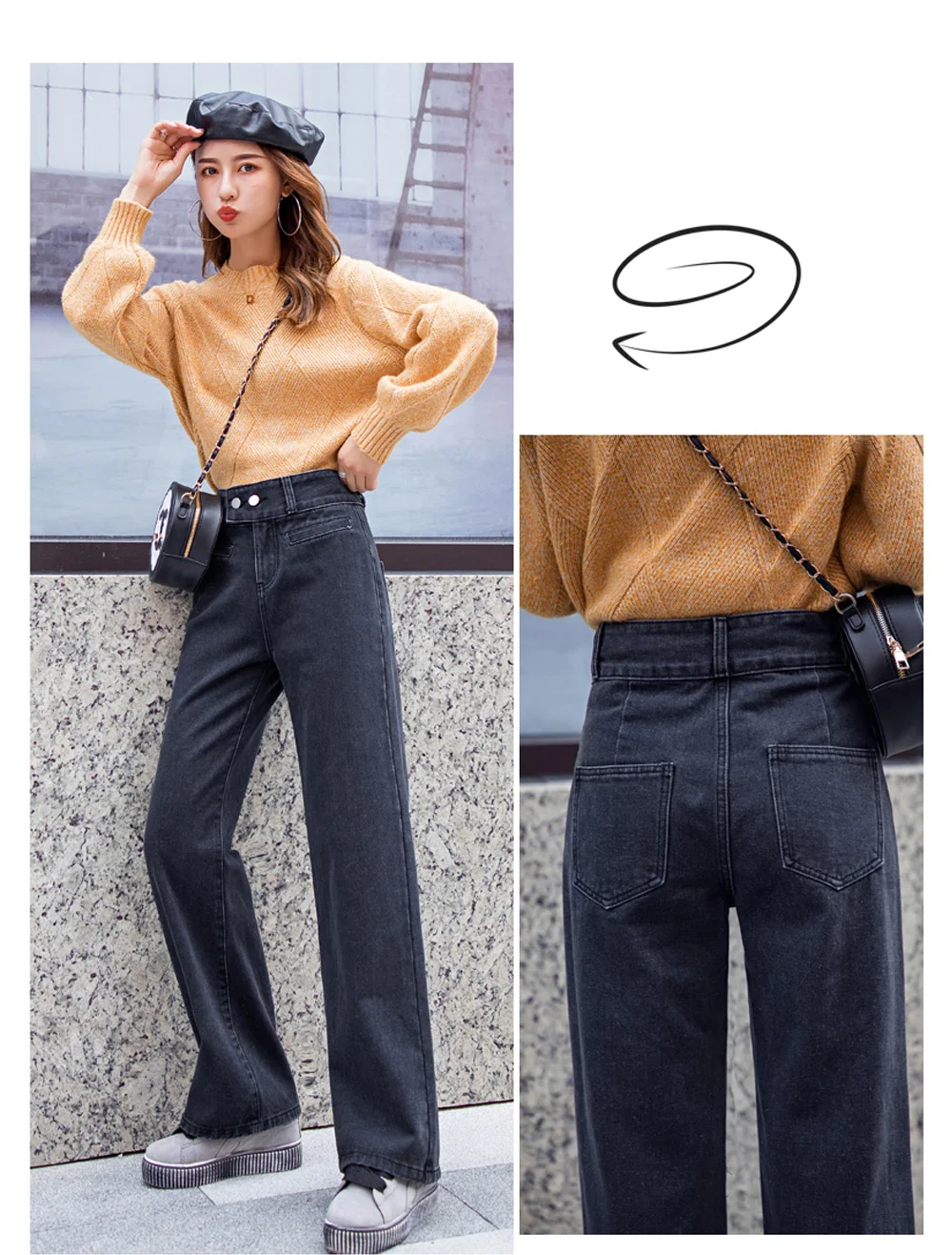 Zsrs new High Waist Straight Jeans Women autumn blue Casual Loose Wide Leg Jeans Trousers Striped Palazzo Pants Large size