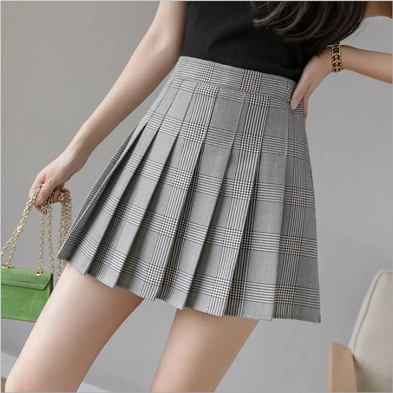 

Pleated skirt girl student Plaid A-line skirt versatile four seasons new skirt women's high waist slim short skirt