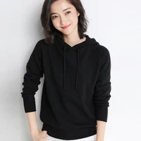 sweater women casual hooded long sleeve 12 color korean style stretchable woman autumn clothes black pullover female knitted top
