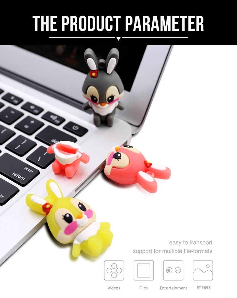 Cartoon Pendrive 128GB USB Flash Drive 64GB 32GB 16GB Cle 2.0 Cute Gray Pink model rabbit Pen Memory Stick | Компьютеры и офис