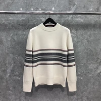 tb thom mens sweaters harajuku knitted pullover korean version of o neck hem striped top luxury brand coat white tb sweater