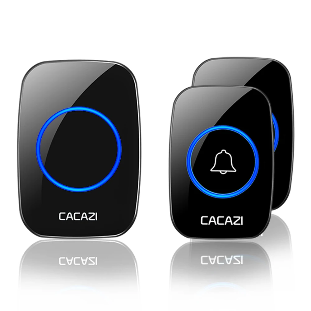 CACAZI Waterproof Wireless Doorbell 300M Remote LED Light Home Cordless Bell 60 chimes 5 Volumes EU Plug 1 2 Button 1 2 Receiver - Цвет: 2 button 1 receiver