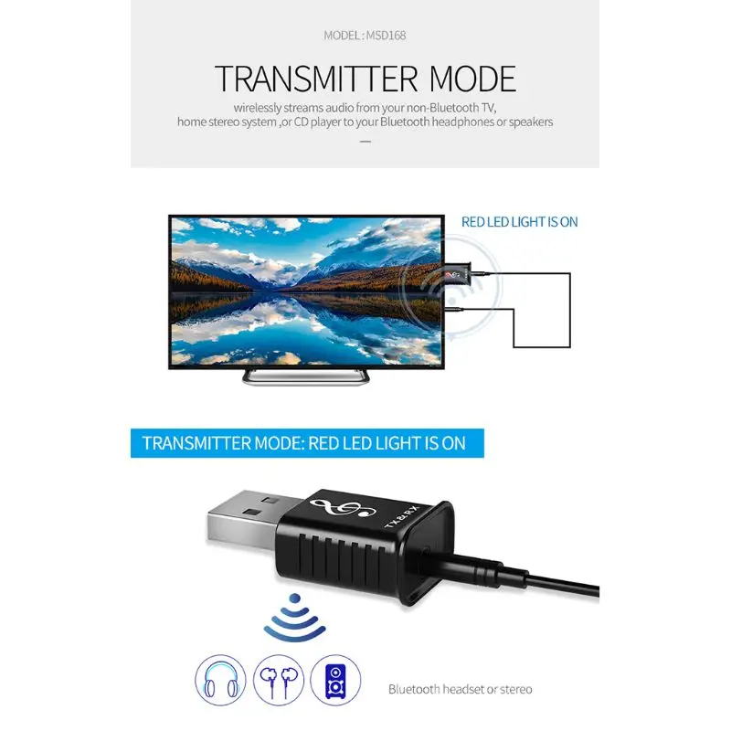 

P82B 3in1 USB Bluetooth 5.0 Transmitter Receiver Adapter Mini 3.5mm AUX Stereo for Computer TV Speaker Car Wireless Bluetooth