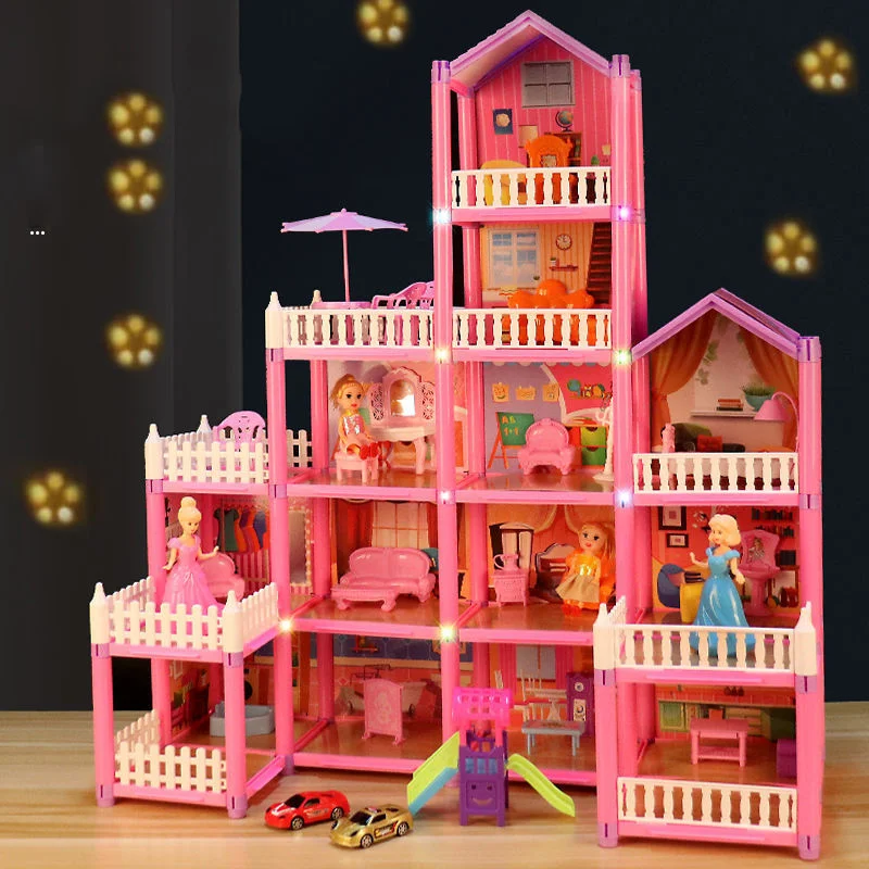 Кукольный дом принцессы сделай сам большая вилла розовый замок игровая комната с