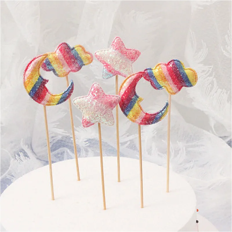 Звезд Луны торт фигурки жениха и невесты Облако флажки для торта на день рождения