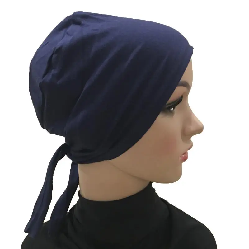 Navy Blue Женская хлопковая шапка бандана под голову шапочка с шарфом головной убор мусульманская внутренняя шапка после химиотерапии исламские арабские шапочки Skullies Повседневная - Цвет: Navy Blue