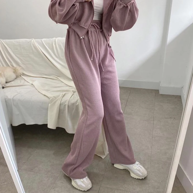 

2021 New Tracksuit Outfits Two Piece Set Women Short Hoodies Jacket Elastic Waist Pants Corduroy Sport Solid Sweashirt Trousers