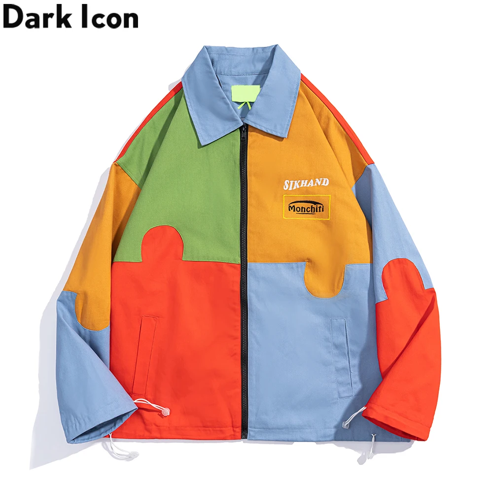 

Мужская куртка Dark Icon в стиле пэчворк, Контрастные мужские куртки в Корейском стиле