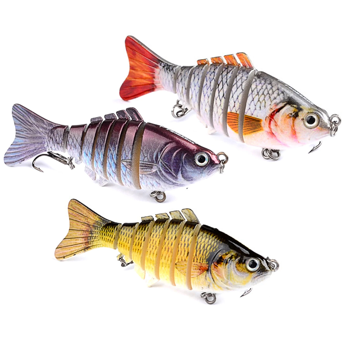 

3 PACK Fishing Lures 7 Segment Lifelike Artificial Swimbaits Hard Baits with Dual Hooks(Color A) Fishing Lures Fishing Lures