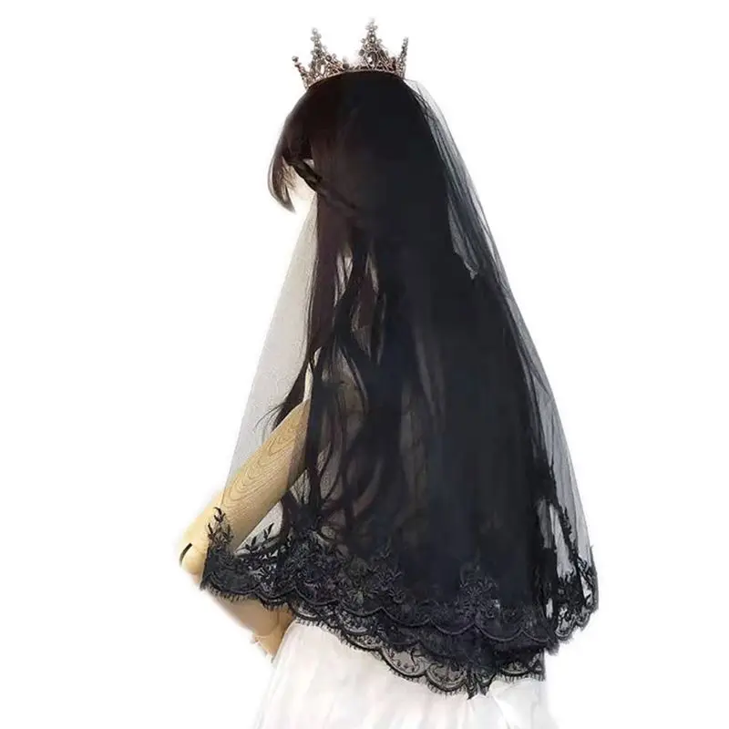 Однослойная женская накидка на лицо черная свадебная фата вышивка ресниц
