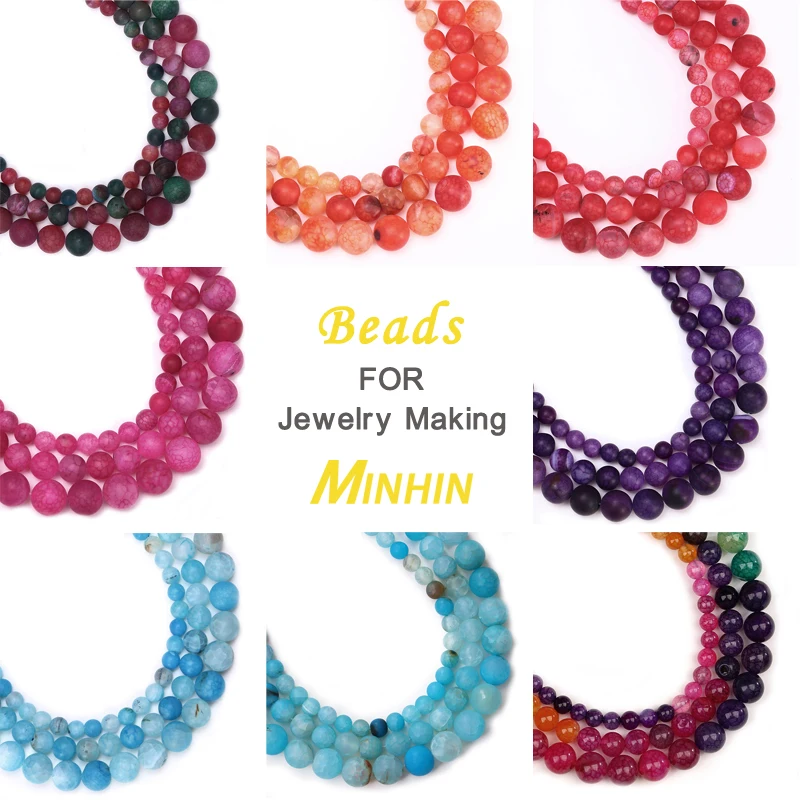 Разноцветные Бусины MINHIN 6 8 10 мм треснувший огонь мечты Агаты дракона бусины из натурального камня Стандартный браслет подарок