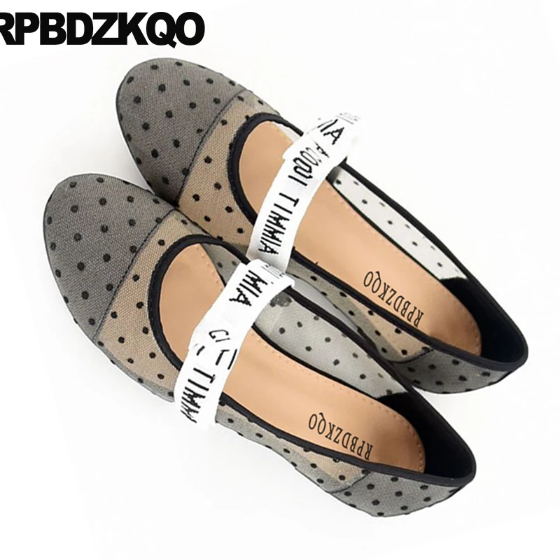 Дизайнерские тканевые балетки Мэри Джейн с круглым носком и бантом сетчатые