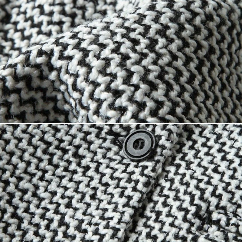 

2020 New Spring Autumn Women's Houndstooth Trench Coat Elegant Outerwear Coat for Women Turndown Collar Gray Trench Femme Winter