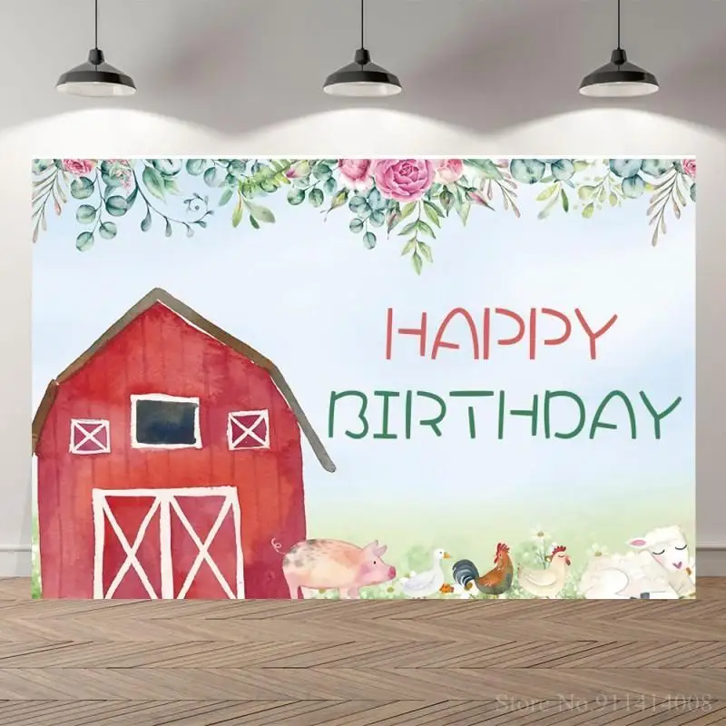 

Farm Theme Photography Backdrops Red Barn Barnyard House Kids Birthday Illustration Background Photo Studio Photobooth