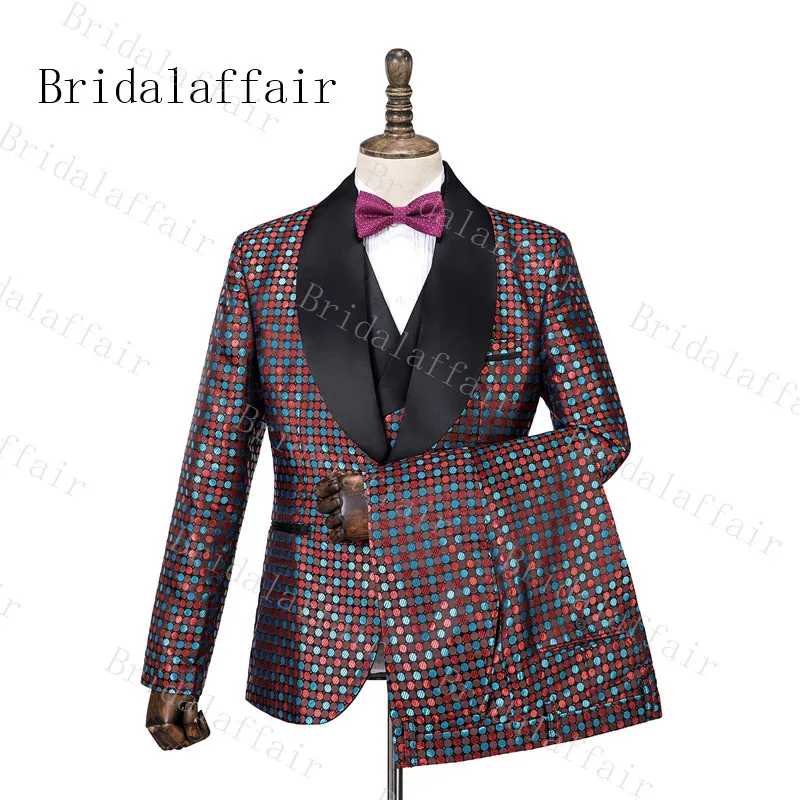 as image color-10 Bridalaffair блестящие озерно-голубой Для мужчин костюмы комплект из 3 предметов осень банкет серии жениха мужской мундир для свадьбы Для мужчин вечерние костюмы заостренный лацкан - Цвет: as image color-10