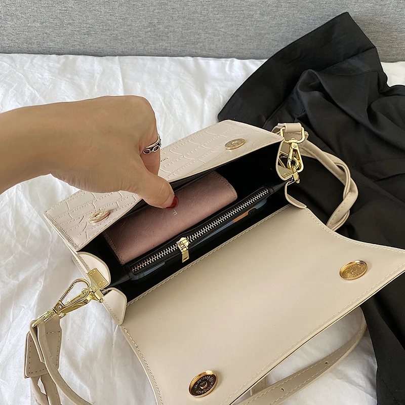 

Small Leather Square Shoulder Bags for Women Stone Pattern Crossbody Bags Lady Flap Designer Handbags Simple White Messenger Bag