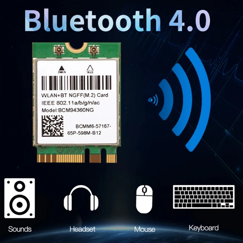 1200Mbps 802.11Ac WiFi Card BCM94360NG NGFF M.2 5Ghz WLAN Bluetooth 4.0 Card DW1560 Wireless Network Card for Windows