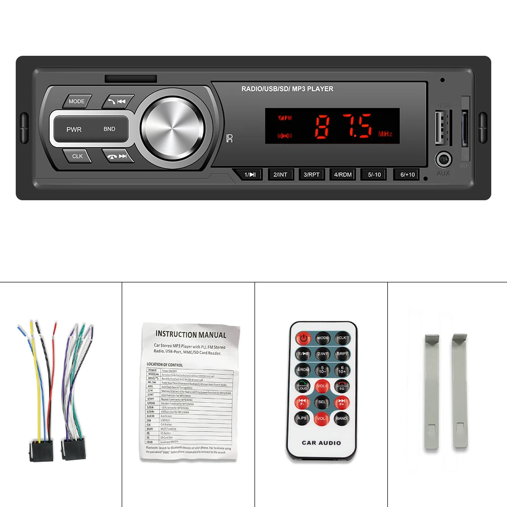 Автомагнитола Podofo 1 DIN 12 В Bluetooth-аудио MP3-плейер USB/SD/AUX-IN с пультом управления |