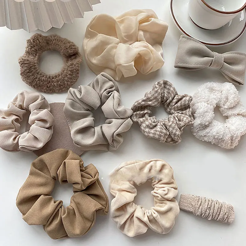 

New Korean Bow Hair Clips Women Sweet Milk Tea Color Scrunchie Brown Acrylic Plush Hair Claws Female Warm Color Hair Accessories