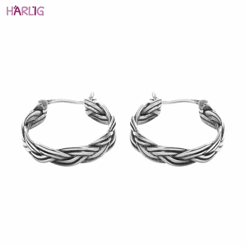 

Harlig sterling silver 925 vintage hoop earrings for women allergy free fashion jewelry free shipping