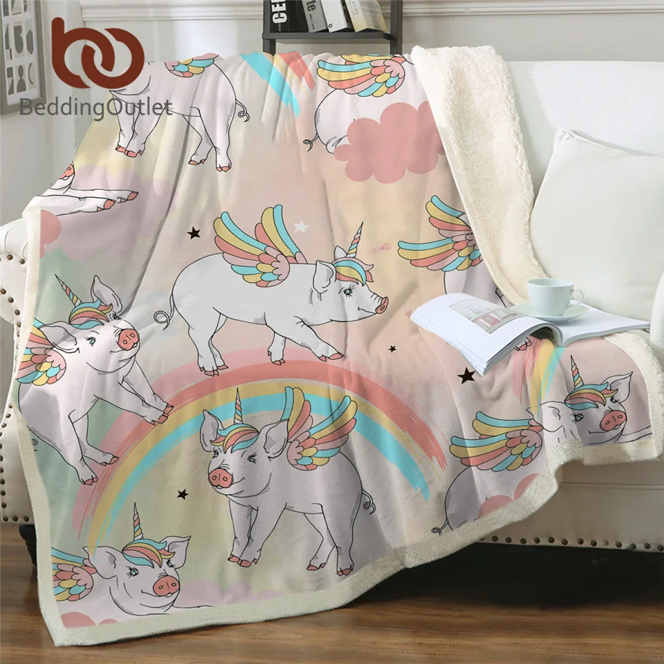 Постельные принадлежности Outlet свинья одеяло s Радуга Мягкий Шерпа флис пледы