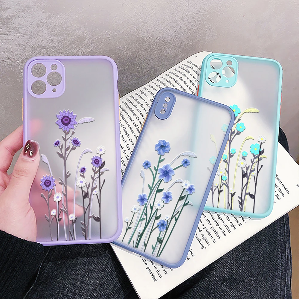

Sunflower iphone 13 12 XS 11 Pro Max Mini Case for iphone 7 8 6 6s Plus SE2020 X XR Back cover Purple Pink Cases Floral flower