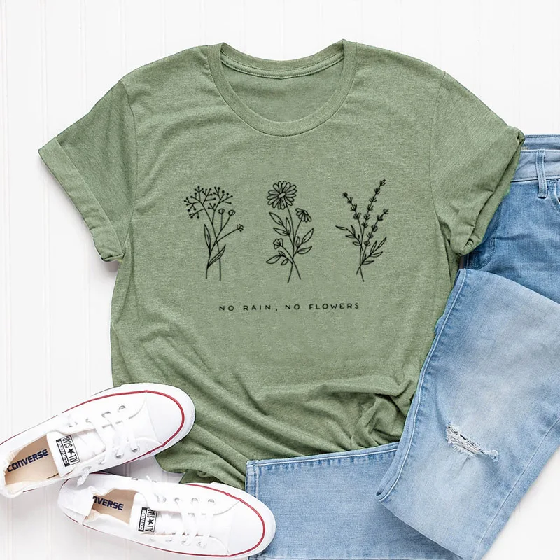 olive tee black text Летняя футболка с цветами без дождя модная повседневная женская желтая одежда футболка с коротким рукавом без дождя с надписью Grunge - Цвет: olive tee black text