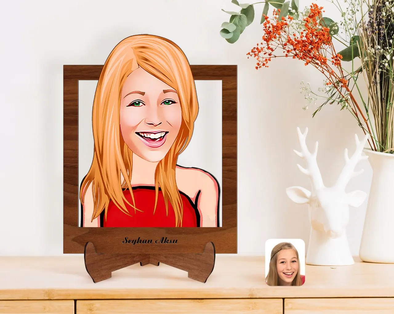 

Персонализированные Для женщин с карикатурой деревянная стойка 3D Biblo-33