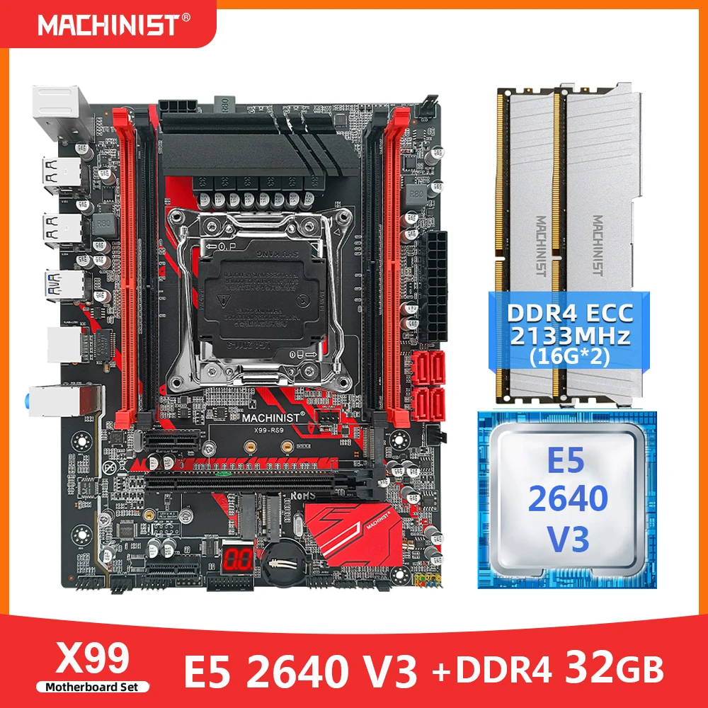 

Комплект материнской платы MACHINIST X99 с процессором Xeon E5 2640 V3 DDR4 32 Гб (2*16 ГБ), память ECC RAM LGA 2011-3 NVME M.2 ATX RS9