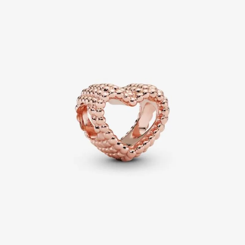 

Original 925 Sterling Silver Bead Rose Gold Hollow Heart-shaped Beads Fit Pandora Women Bracelet & Necklace Diy Jewelry