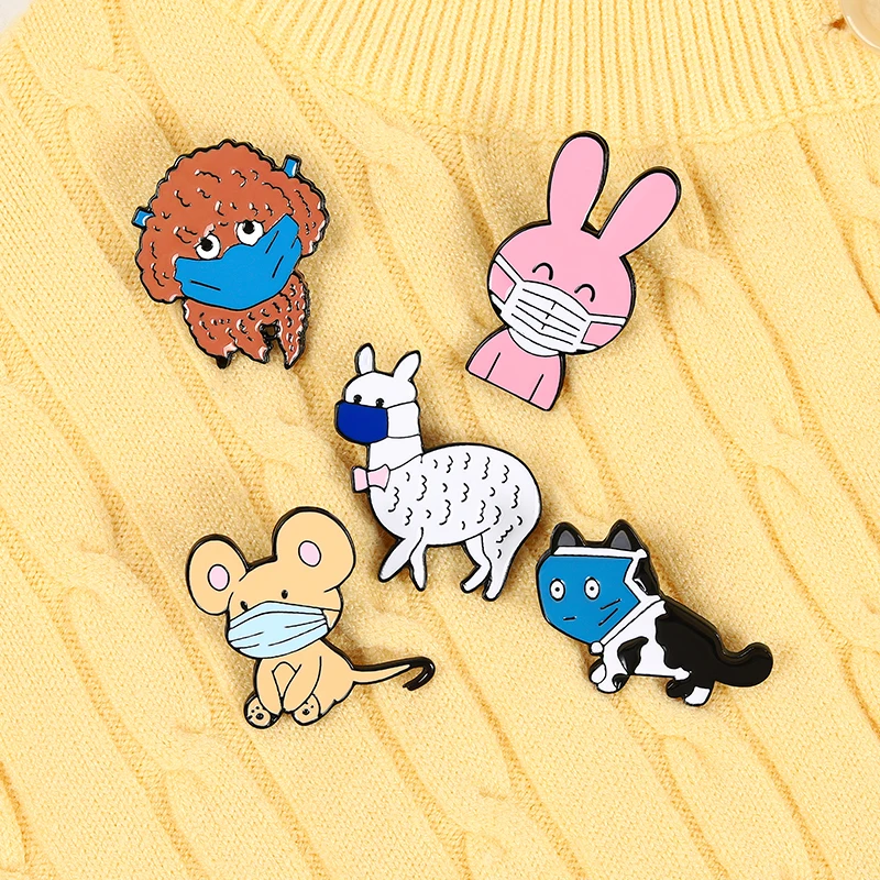Мультяшные забавные животные эмалевые булавки милые для кошек собак кроликов