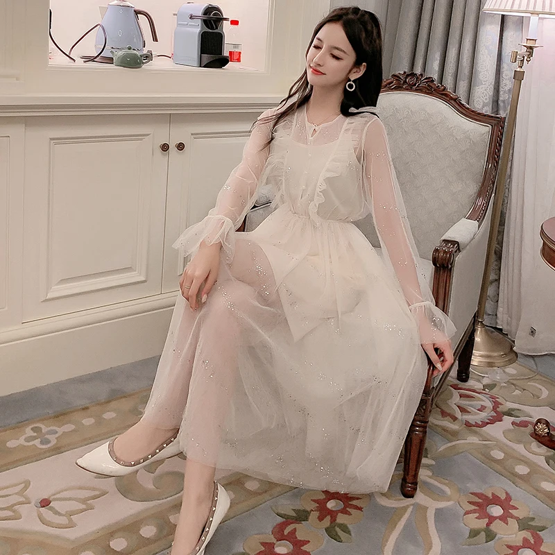 Женское Сетчатое и гоночное платье осень 2020 новые модные женские однотонные