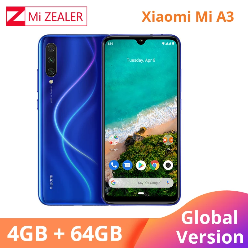 2019 Новая глобальная версия Xiaomi Mi A3 4 Гб 64 Смартфон 4030 мАч 6 088 &quotВосьмиядерный