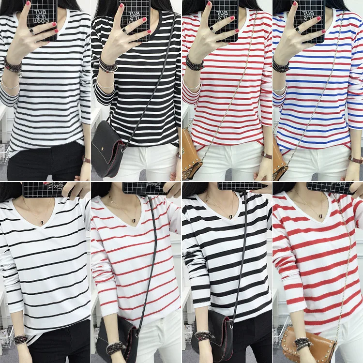 Повседневная зимняя одежда Футболка в полоску с круглым вырезом Женская куртка