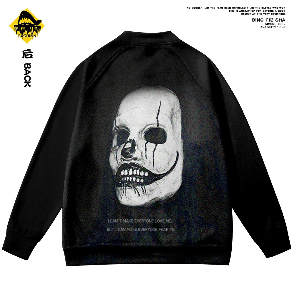 Мужская винтажная бейсбольная куртка черная однобортная Свободная с принтом