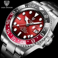 lige design men gmt automatic mechanical watch ceramic bezel 316l stainless steel 100atm waterproof clock sapphire glass watches