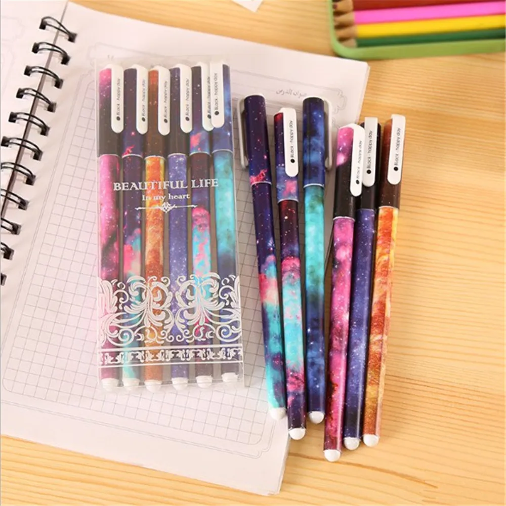 

6pcs Sell Starry Night Gel Pens Student Gel Ink Pen School Office Supplies Learning Stationery Wholesale