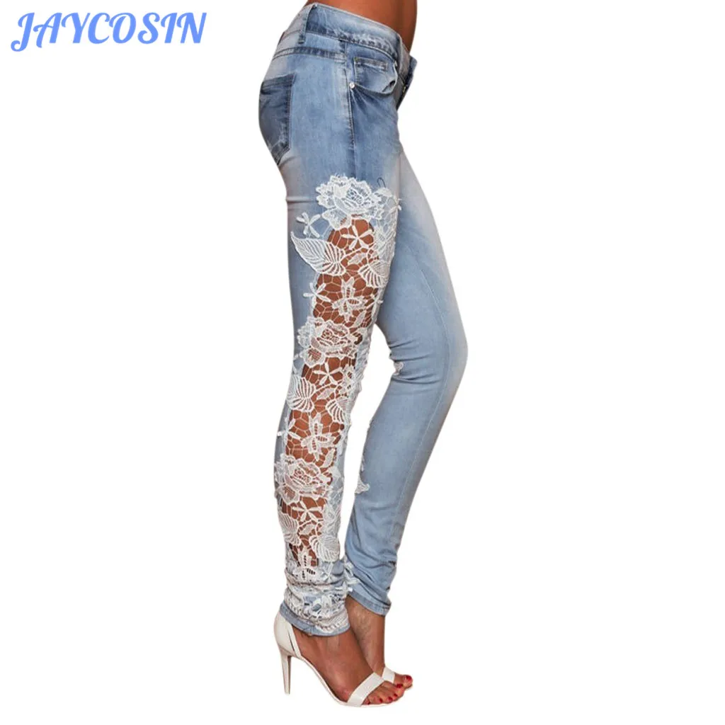 Модная одежда JAYCOSIN 2019 женские джинсы кружевные обтягивающие с цветочной
