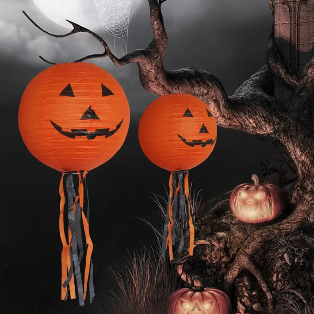 Складной светодиодный Бумага тыквы Фонари Хэллоуин наружная подвесная